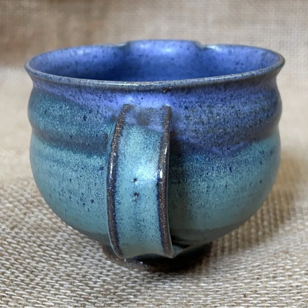 Signed Blue Green Art Pottery Creamer Bolbous Coastal Grandma Fairy Core Boho
